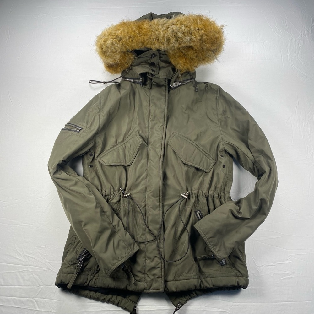 S13 Women's Jacket with Faux Fur Removable Hood Olive Green Size Medium